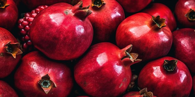 Ein Haufen Granatapfel, der auf dem Obstmarkt verkauft wird