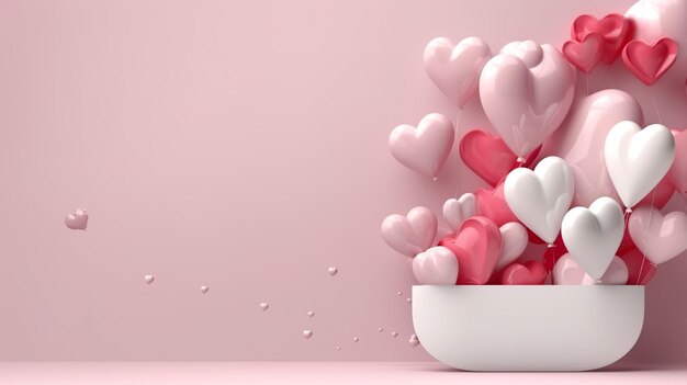 Ein Haufen leuchtend roter Luftballons in Herzform, schwebendes Geschenk für die Liebe auf weißem Hintergrund 3D