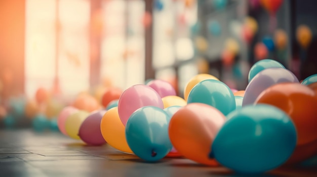 Ein Haufen Luftballons auf dem Boden, darunter das Wort „Ballon“.