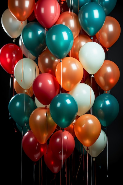 ein Haufen Luftballons mit einem weißen, auf dessen Unterseite „Liebe“ steht.