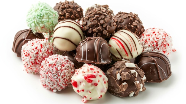 Ein Haufen mit schokoladenbedeckten Süßigkeiten und Zuckerrohren
