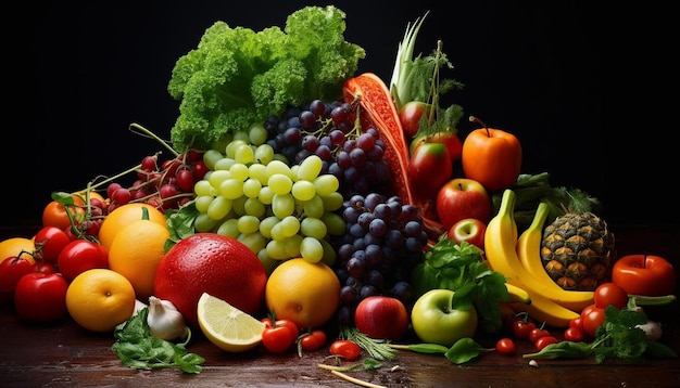 Foto ein haufen obst und gemüse, darunter brokkoli, bananen und andere früchte