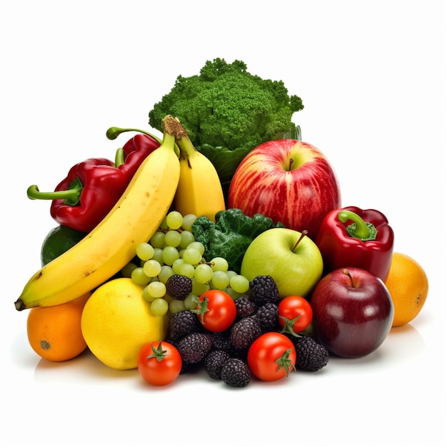 Ein Haufen Obst und Gemüse liegt auf einem Stapel.