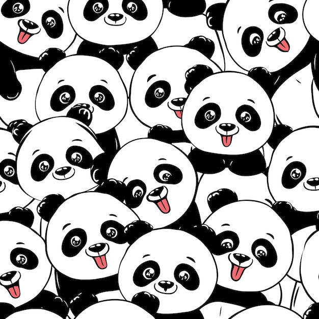 ein Haufen Pandas, deren Zunge heraussteckt