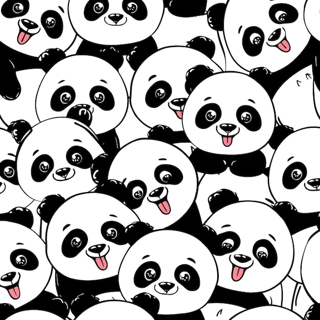 ein Haufen Pandas, deren Zunge heraussteckt