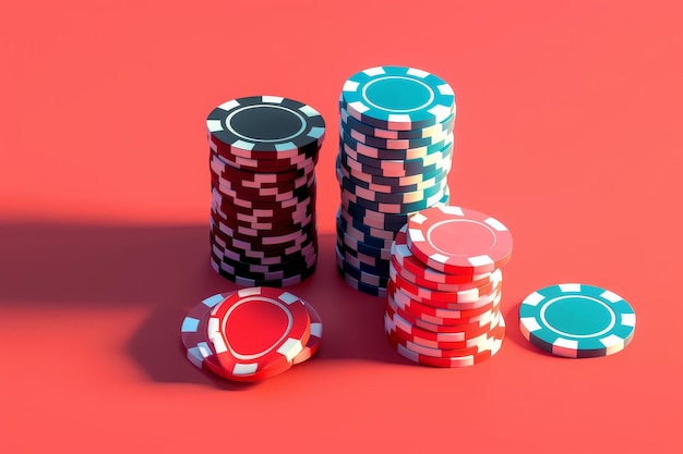 Ein Haufen Pokerchips und eine Karte mit einem Spaten darauf