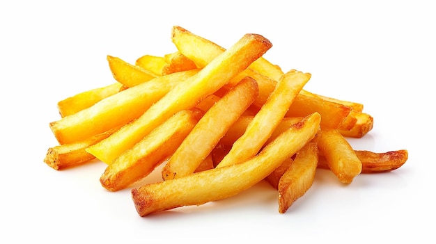 ein Haufen Pommes Frites auf einem weißen Hintergrund