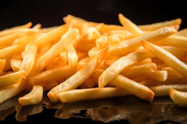 Ein Haufen Pommes Frites auf schwarzem Hintergrund.