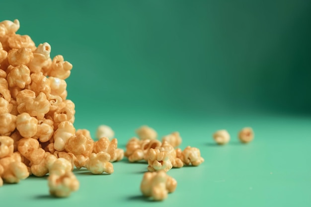 Foto ein haufen popcorn auf grünem hintergrund