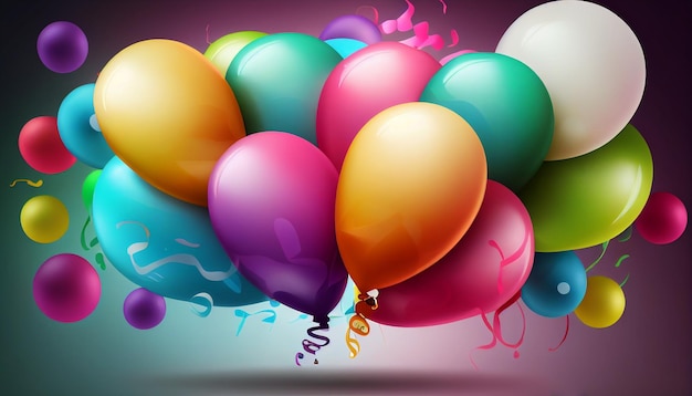 Ein Haufen realistischer bunter Luftballons mit dekorativem Elementhintergrund