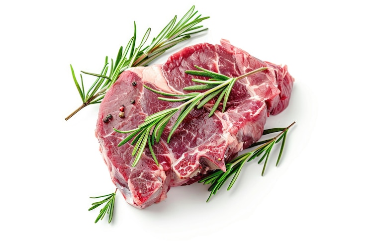 Foto ein haufen rohes fleisch mit rosmarin oben