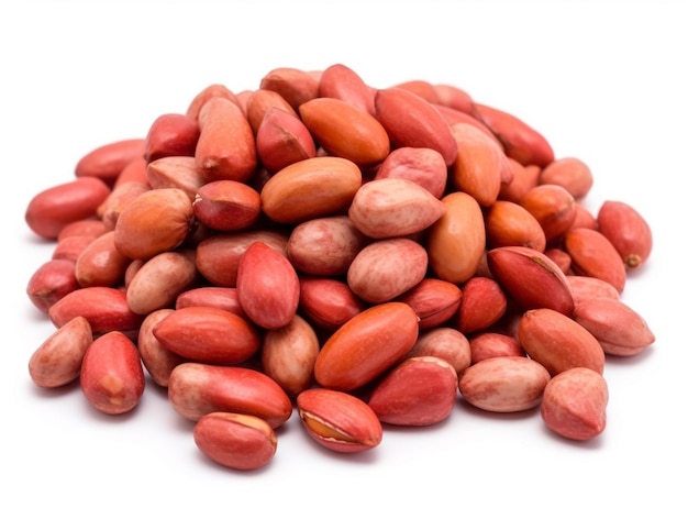 Ein Haufen roter Erdnüsse auf weißem Hintergrund