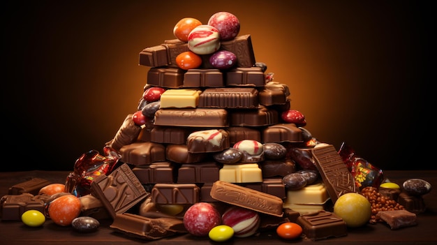 Ein Haufen Schokolade mit verschiedenen Arten von Süßigkeiten