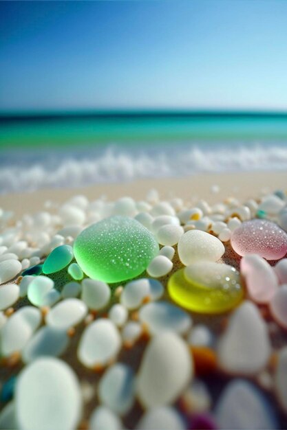 Ein Haufen Seeglas sitzt auf einem generativen Sandstrand am Sandstrand