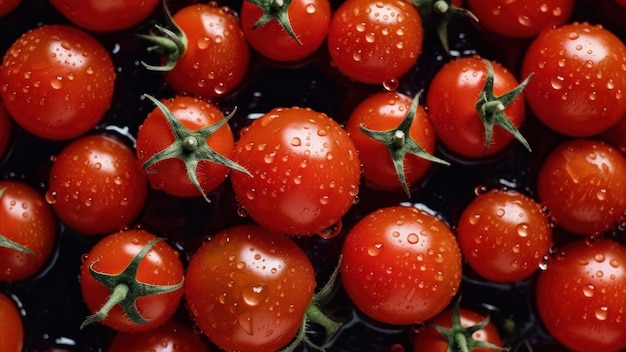 Ein Haufen Tomaten mit Wassertropfen darauf