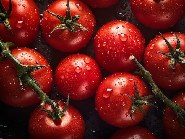 Ein Haufen Tomaten mit Wassertropfen darauf