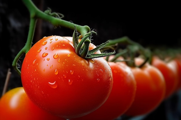 Ein Haufen Tomaten mit Wassertropfen darauf