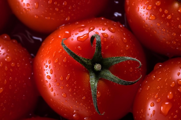 Ein Haufen Tomaten mit Wassertropfen darauf