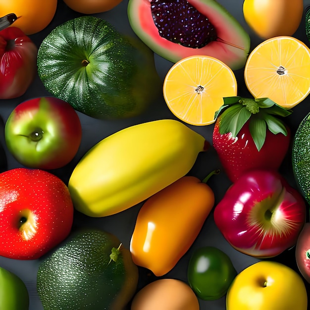 ein Haufen verschiedener Obst- und Gemüsesorten auf einem Tisch