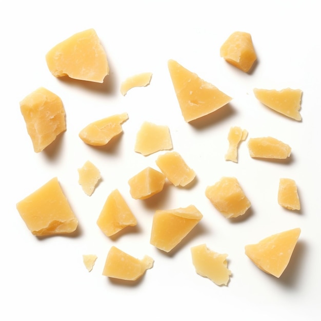Ein Haufen zerbrochener Stücke harten Käses