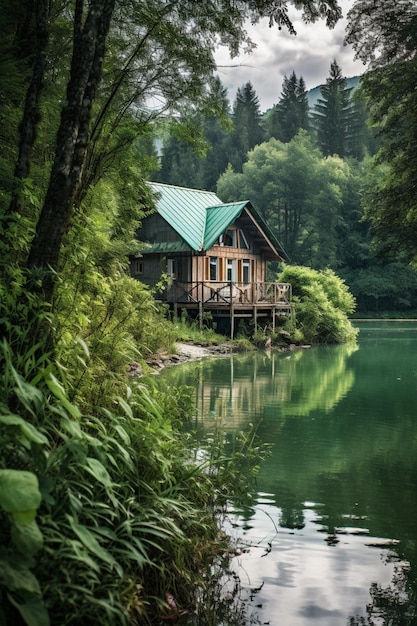 Ein Haus am See im Wald