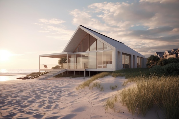Ein Haus am Strand mit Blick auf das Meer Generative Ai