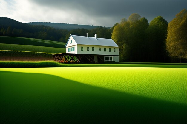 Ein Haus auf einem Golfplatz mit einer grünen Wiese im Hintergrund