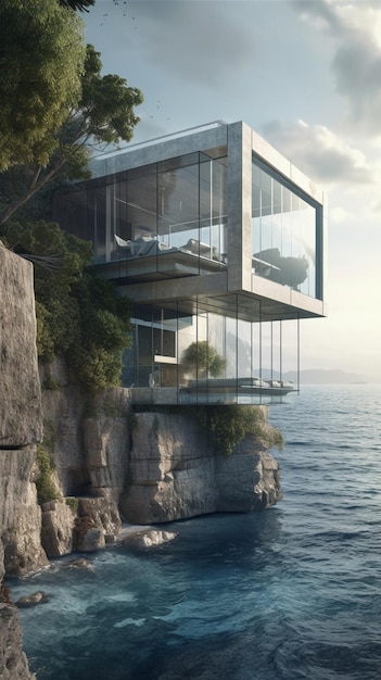 Ein Haus auf einer Klippe mit Blick auf das Meer.
