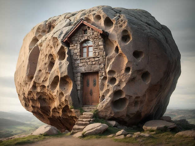 ein Haus, das sich in einem großen Felsen befindet