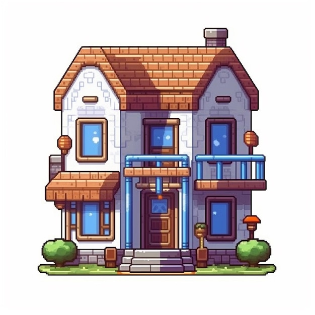 Ein Haus im Pixelstil mit Balkon und generativer Balkon-Ki