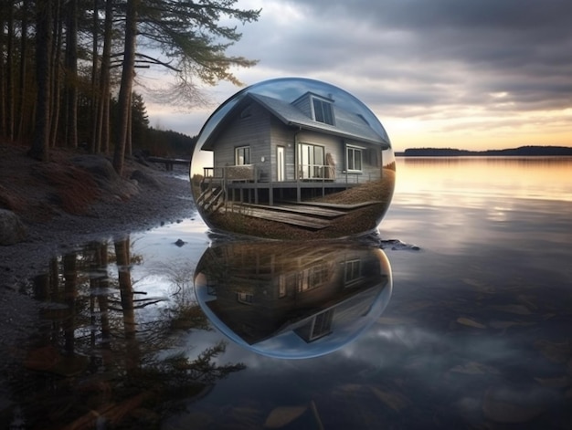 Ein Haus in einer Kugel an einem See