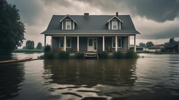 Ein Haus ist teilweise in Hochwasser versenkt