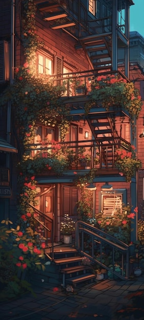 Ein Haus mit Balkon und Blumen auf dem Balkon