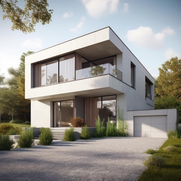 Ein Haus mit Balkon und Garage