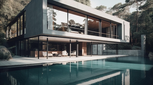 Ein Haus mit einem Pool im Hintergrund