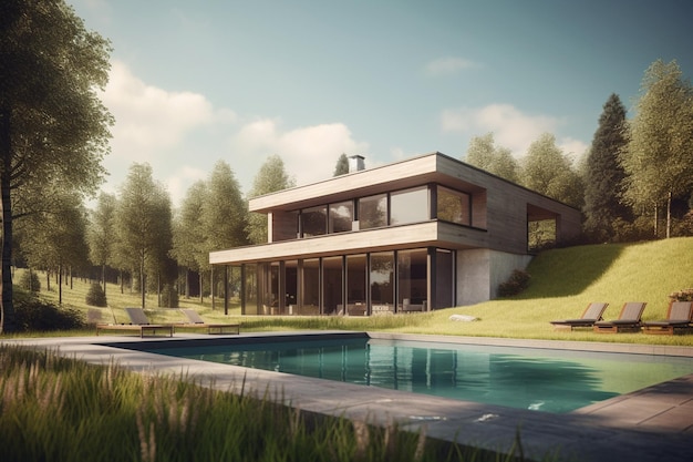 Ein Haus mit Pool im Wald