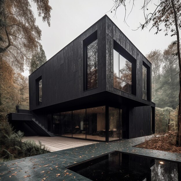 Foto ein haus mit pool mitten im wald