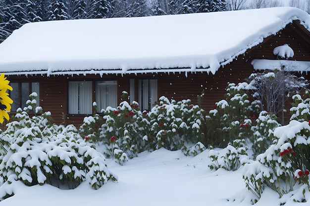 Ein Haus mit Schnee auf dem Dach