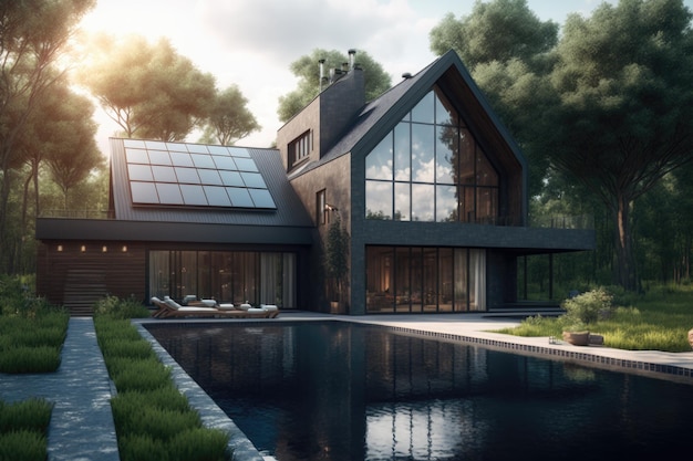 Ein Haus mit Sonnenkollektoren