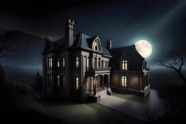 Ein Haus mit Vollmond im Hintergrund