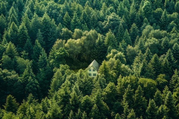 Ein Haus mitten im Wald.