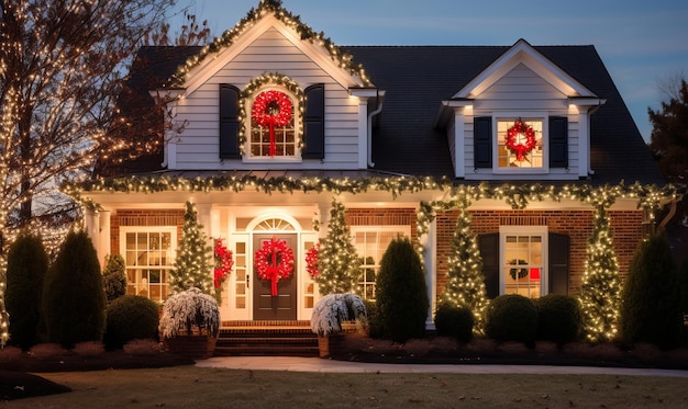 Ein Haus voller Weihnachtsbeleuchtung und festlicher Dekoration für die Feiertage
