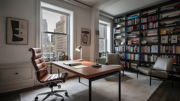 ein Hausbüro mit einem Schreibtisch und einem Computer auf dem Schreibtische