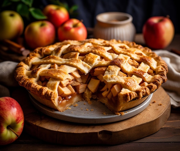 Ein hausgemachter Apfelkuchen mit flockiger Kruste