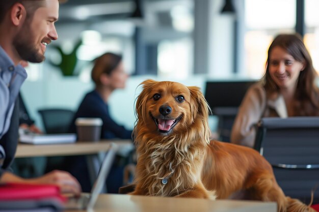 Foto ein haustierhund in einem geschäftsumfeld