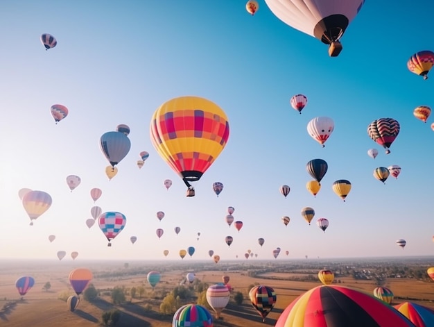 Ein Heißluftballon fliegt am Himmel mit der Aufschrift „Liebe liegt in der Luft“.