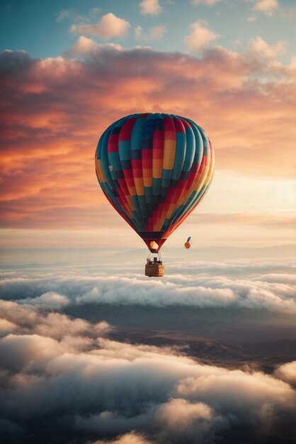 Ein Heißluftballon fliegt durch die Wolken