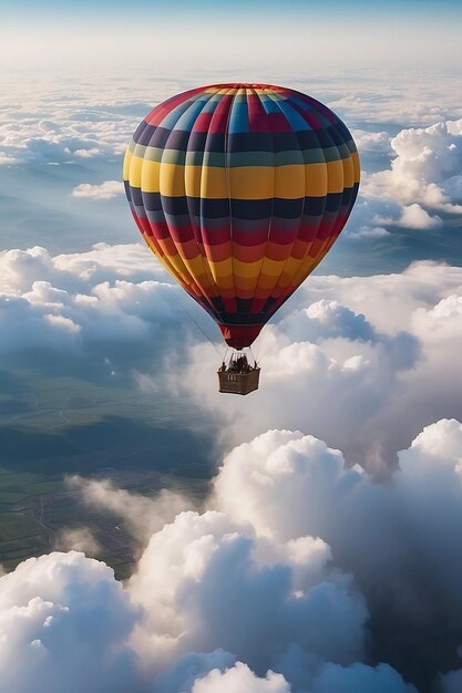 Ein Heißluftballon fliegt durch die Wolken