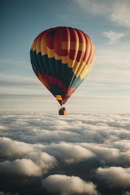 Ein Heißluftballon fliegt durch die Wolken