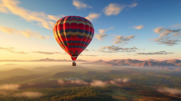 ein Heißluftballon mit einem Bild eines Berges im Hintergrund